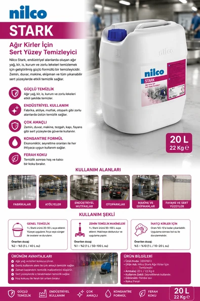 Nilco 32001613 Stark Ağır Kirler İçin Sert Yüzey Temizleyici 20 L / 22 Kg ürün görseli 1