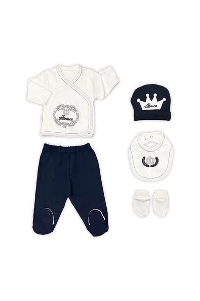 Sema Bebe Sema Baby Prens Lüks 5 Parça Hastane Çıkışı Zıbın Seti - Lacivert ürün görseli 1