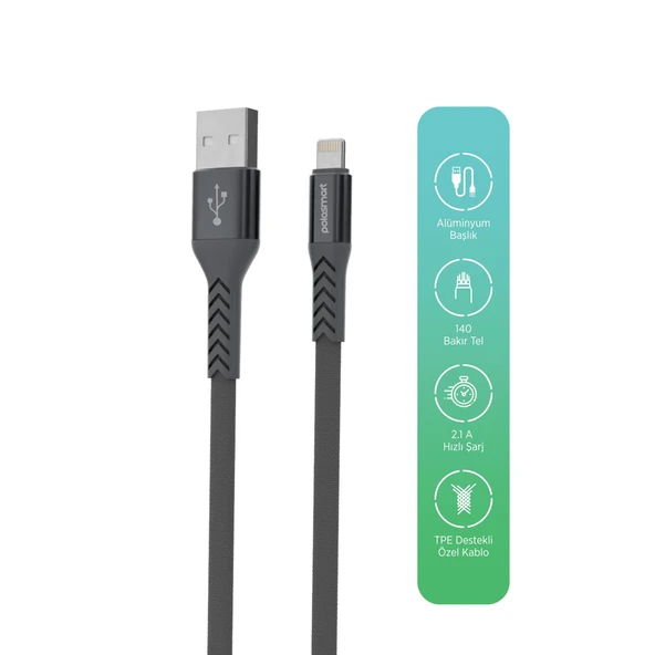 Polosmart PBS418 Lightning Şarj ve Data Kablosu Antrasit - Resim 2