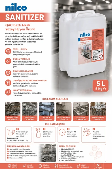 Nilco 32001571 Sanitizer Qac Bazlı Alkali Yüzey Hijyen Ürünü 5 L ürün görseli 1