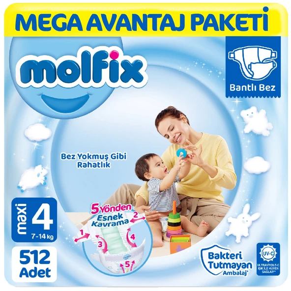 Molfix 4 Beden Bebek Bezi Mega Paket 128x4 512 Adet ürün görseli 1