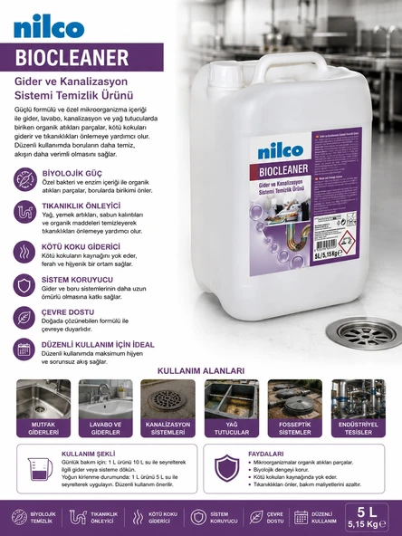 Nilco 32001672 Bio Cleaner Gider Ve Kanalizasyon Sistemi Temizlik Ürünü 5 L ürün görseli 1