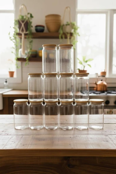 Atbyhome Plus - 12'li Cam Saklama Kabı 1300ml Vakumlu Bambu Kapaklı ürün görseli 1