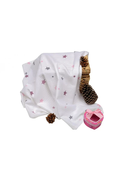 Sema Baby Çok Amaçlı Müslin Örtü 100x80 cm - Mavi Yıldız 8682476853131 ürün görseli 1