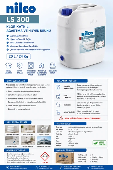 Nilco 41003806 LS 300 Klor Katkılı Ağartma Ve Hijyen Ürünü 20 L/24 Kg ürün görseli 1