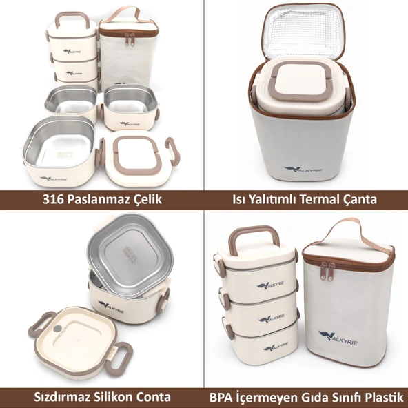 PTTAVM: Valkyrie 1950 ML 3 Katlı Paslanmaz Çelik Yemek Kabı
