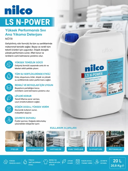 Nilco 32001850 LS N-Power Yüksek Performanslı Sıvı Ana Yıkama Deterjanı Nötr 20 Kg ürün görseli 1