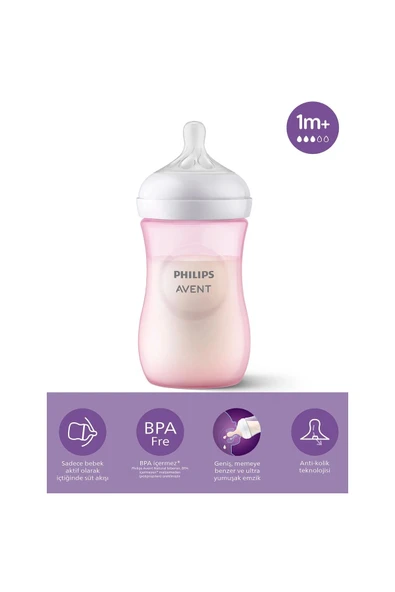 Philips Avent Doğal Tepkili Natural Response PP Biberon 260ml 1+ Ay Pembe ürün görseli 1