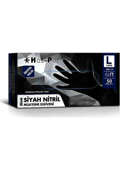Has-Pet SK006663 Siyah Nitril Pudrasız Muayene Eldiveni L/Large Beden 50 Adet ürün görseli 1
