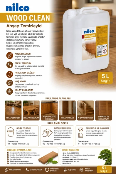 Nilco 32001646 Wood Clean Ahşap Temizleyici 5 L ürün görseli 1