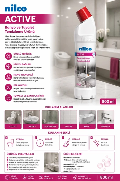 Nilco 32001546 Active Banyo Ve Tuvalet Temizleme Ürünü 800 ml ürün görseli 1