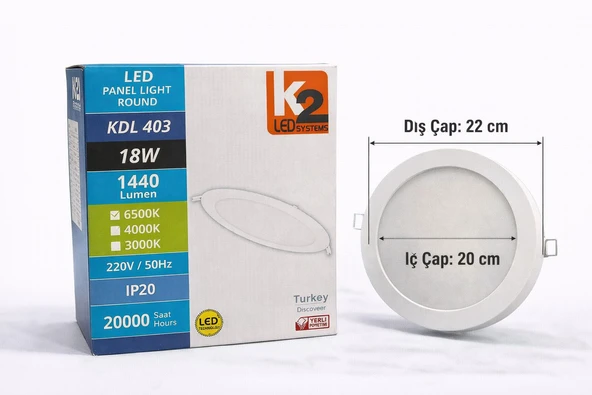 K2 LED Systems 18W Yuvarlak Sıva Altı LED Panel ürün görseli 1