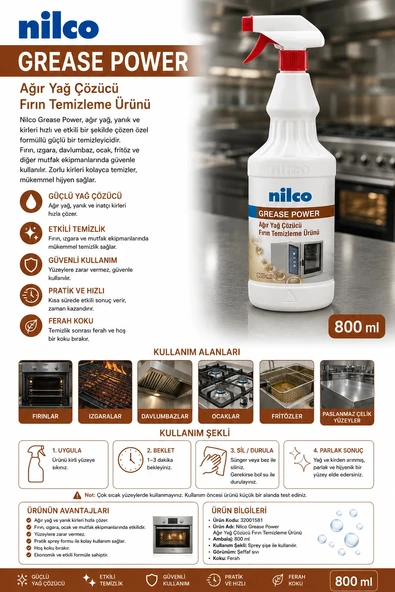 Nilco 32001581 Grease Power Ağır Yağ Çözücü Fırın Temizleme Ürünü 800 ml ürün görseli 1