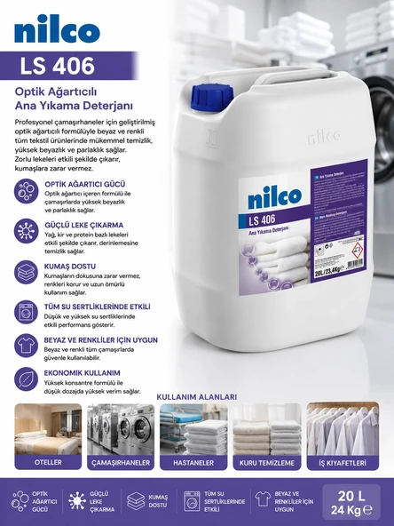 Nilco 32001927 LS 406 Optik Ağartıcılı Ana Yıkama Deterjanı 20 L/24 Kg ürün görseli 1