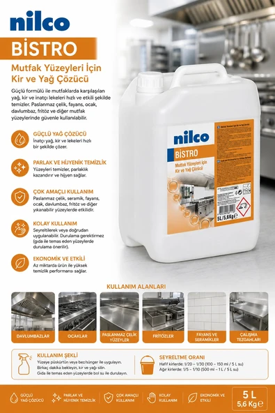 Nilco 32001856 Bistro Mutfak Yüzeyleri İçin Kir Ve Yağ Çözücü 5 lt ürün görseli 1