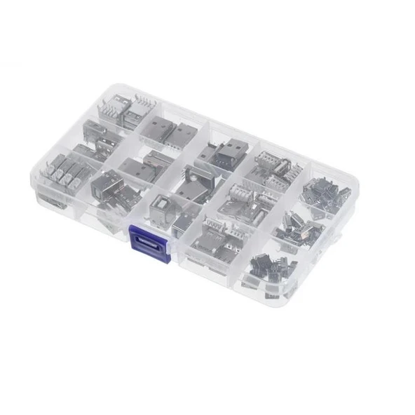 82 Adet Usb Soket Seti Pcb Tip 14 Çeşit Şeffaf Çantada - Resim 3
