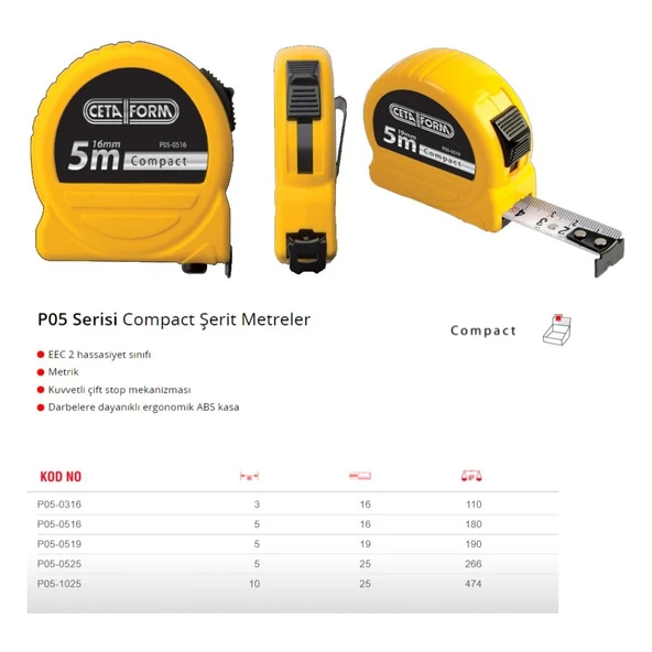 COMPACT ŞERİT METRE- 5 M X 16MM - Resim 2