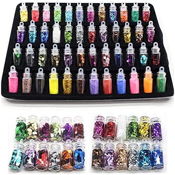 Nail Art Tırnak Süsleme Simli Pullu Süs Seti Tırnak Süsleri 48 Adet ürün görseli 1