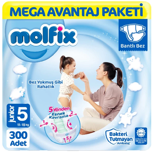 Molfix 5 Beden Bebek Bezi Mega Paket 100x3 300 Adet ürün görseli 1