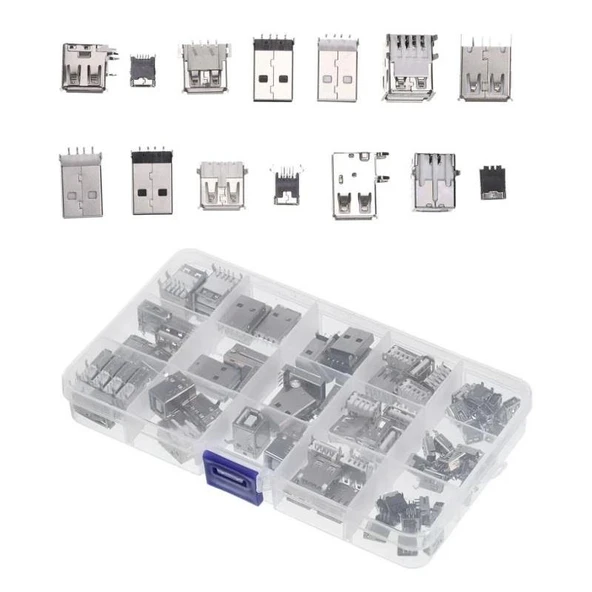 82 Adet Usb Soket Seti Pcb Tip 14 Çeşit Şeffaf Çantada - Resim 2