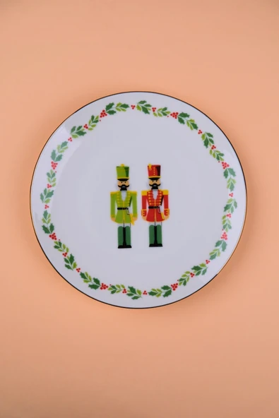 Tabak Evi Porselen Altın Yaldızlı Kurşun Asker Pasta Tabağı 20,50cm Tekli ürün görseli 1