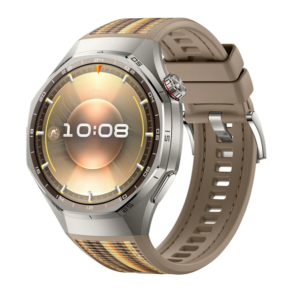 Huawei Watch GT6 Pro 46mm İle Uyumlu Örgü Desen Metal Tokalı Silikon Akıllı Saat Kordonu  Kahverengi ürün görseli 1