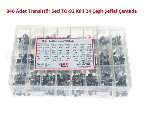 840 Adet Transistör Seti TO-92 Kılıf 24 Çeşit Şeffaf Çantada ürün görseli 1