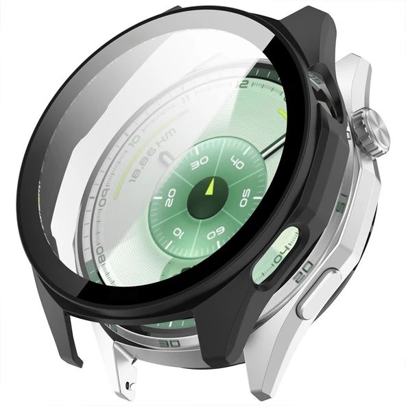 Huawei Watch GT6 46mm Kasa Uyumlu Kılıf Sert PC Kasa ve Ekran Koruyucu Kılıf  Siyah ürün görseli 1