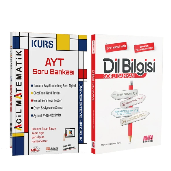Acil Yayınları AYT Matematik KURS ve AKM Dil Bilgisi Soru Bankası Seti 2 Kitap ürün görseli 1