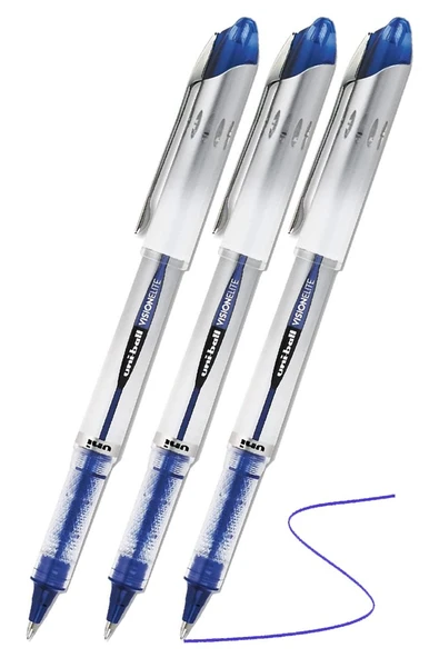 Mavi Pilot Kalem UB-200 Vision Elite 0.8mm 3 Adet Uniball Pilot Kalem 0.8 mm Roller Uçlu Pilot Kalem İnce Uçlu Likit ürün görseli 1