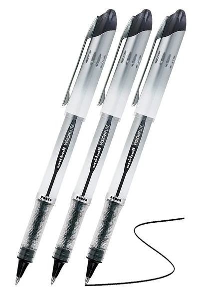 Siyah Pilot Kalem UB-200 Vision Elite 0.8mm 3 Adet Uniball Pilot Kalem 0.8 mm Roller Uçlu Pilot Kalem İnce Uçlu Likit ürün görseli 1