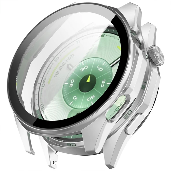 Huawei Watch GT6 46mm Kasa Uyumlu Kılıf Sert PC Kasa ve Ekran Koruyucu Kılıf  Gümüş ürün görseli 1