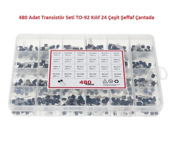 480 Adet Transistör Seti TO-92 Kılıf 24 Çeşit Şeffaf Çantada ürün görseli 1