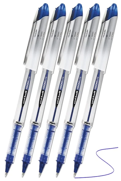 Mavi Pilot Kalem UB-200 Vision Elite 0.8mm 5 Adet Uniball Pilot Kalem 0.8 mm Roller Uçlu Pilot Kalem İnce Uçlu Likit ürün görseli 1