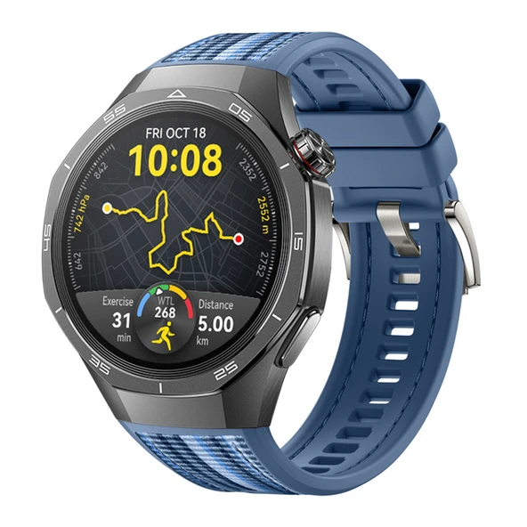 Huawei Watch GT5 Pro 46mm İle Uyumlu Örgü Desen Metal Tokalı Silikon Akıllı Saat Kordonu  Mavi ürün görseli 1