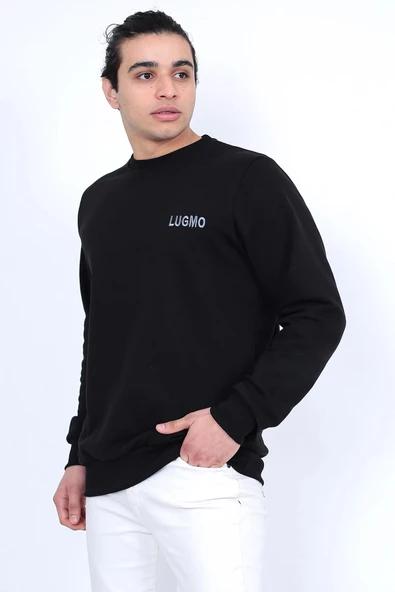 Lugmo Erkek Sweatshirt 3 İplik Kompak Kumaş Kazak Regular Siyah ürün görseli 1