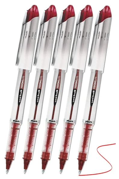 Kırmızı Pilot Kalem UB-200 Vision Elite 0.8mm 5 Adet Uniball Pilot Kalem 0.8 mm Roller Uçlu Pilot Kalem İnce Uçlu Likit ürün görseli 1
