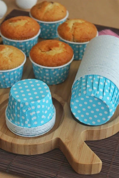 25 Adet Mavi Puantiyeli Cupcake Kek Kapsülü ürün görseli 1
