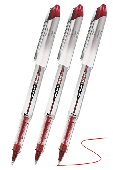 Kırmızı Pilot Kalem UB-200 Vision Elite 0.8mm 3 Adet Uniball Pilot Kalem 0.8 mm Roller Uçlu Pilot Kalem İnce Uçlu Likit ürün görseli 1