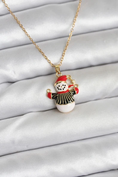 316L Çelik Zincir Gold Renk Kardan Adam Figürlü Yılbaşı Temalı Kadın Kolye - TJ-BKO10712 ürün görseli 1