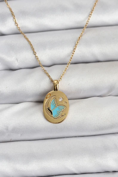 316L Çelik Zincir Gold Renk Kelebek Figür Kadın Kolye - TJ-BKO10755 ürün görseli 1
