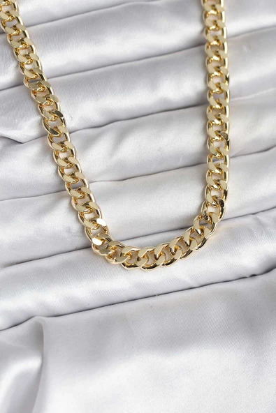 14K Gold Renk Kaplama Kalın Zincir Model CM Kadın Kolye - TJ-BKO10731 ürün görseli 1