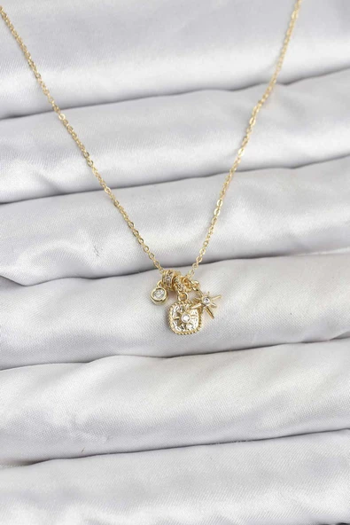 Pirinç Gold Renk Minimal Charmlı Kadın Kolye - TJ-BKO10803 ürün görseli 1
