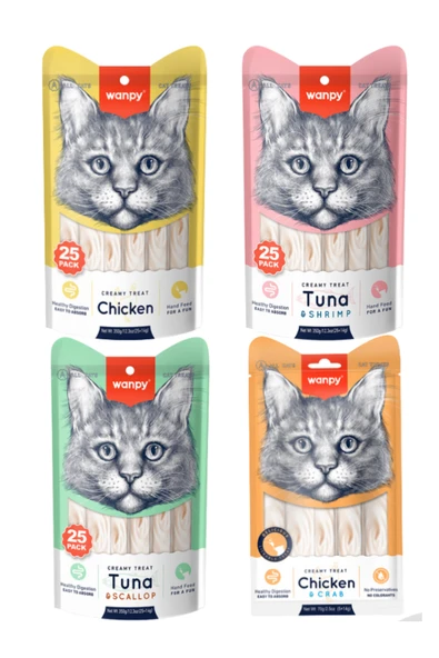 Wanpy Sindirim Sistemi Destekleyici Karma Krema Kedi Ödül Maması 14gr (100'lü) ürün görseli 1