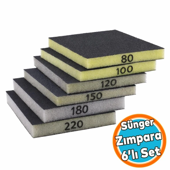 (6 Adet) Yassı Sünger Zımpara 9.5 x 12.5 cm Takoz Blok Flex Taşlama Ahşap El Zımparası kum Seti ürün görseli 1