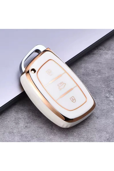 YıldızTuning Hyundai I40 Sustasız Anahtar Kılıfı Beyaz-Gold ürün görseli 1