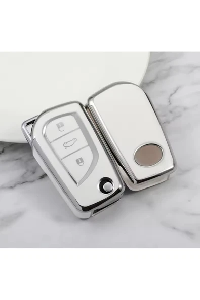 YıldızTuning Toyota Aygo Anahtar Kılıfı Beyaz-Silver ürün görseli 1