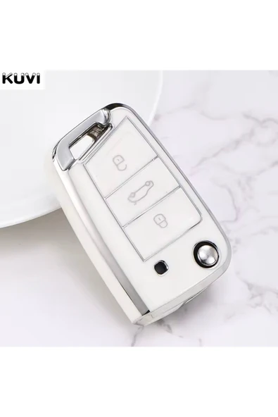 YıldızTuning Volkswagen Polo Beyaz-Silver Anahtar Kılıfı 2015-2025 ürün görseli 1
