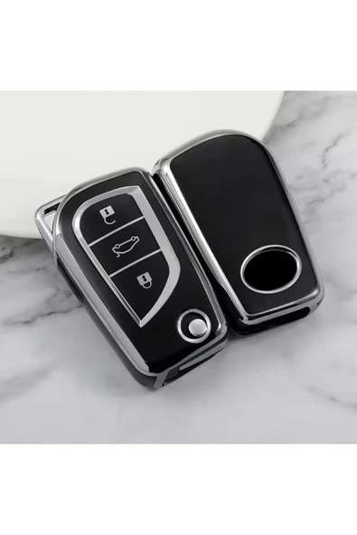 YıldızTuning Toyota Aygo Anahtar Kılıfı Siyah-Silver ürün görseli 1