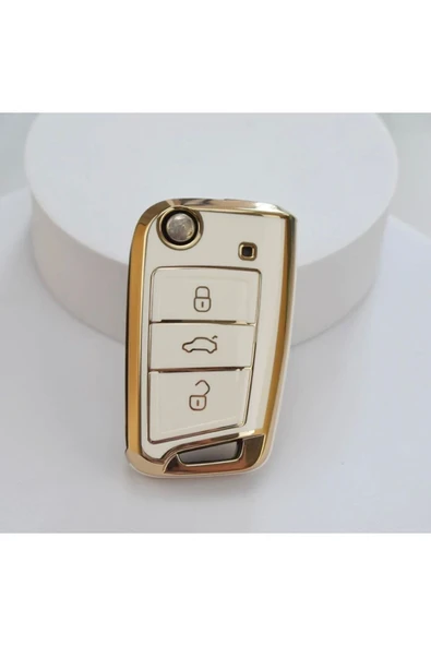 YıldızTuning Seat Leon Mk3 Gold Anahtar Kılıfı Beyaz Renk ürün görseli 1